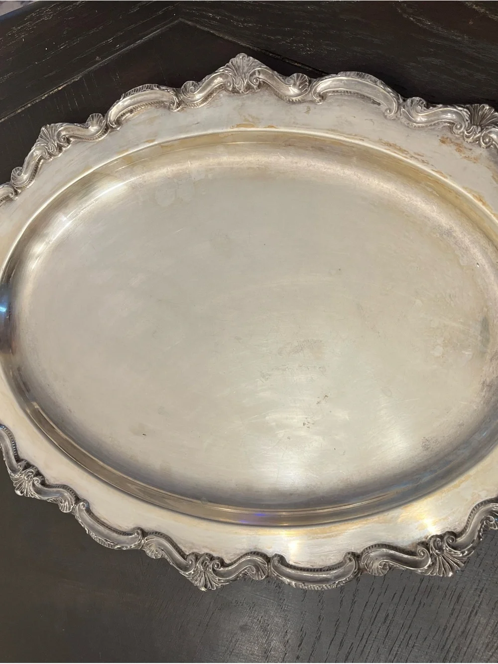 Ornate Silver Serving Platter - Decorative Edge